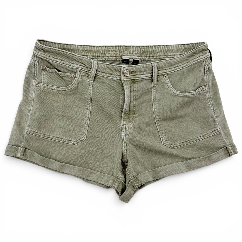 American Eagle Utility Stretch Midi Shorts Women 14 Green Cuffed Stretch
